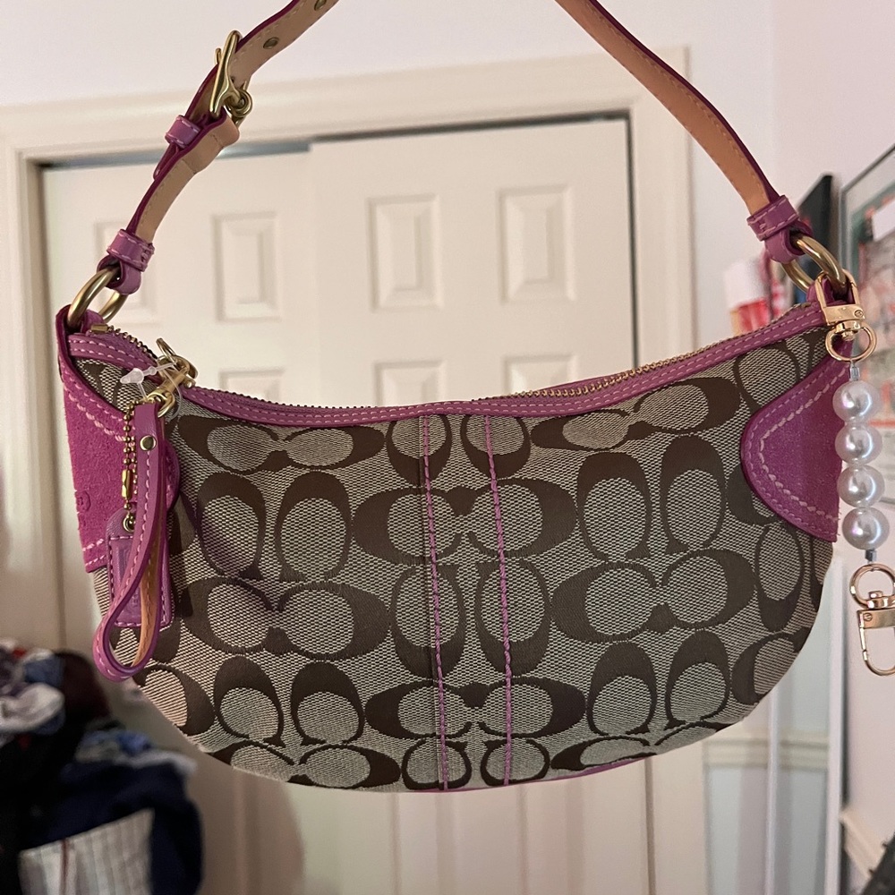 Coach Signature Brown and Pink Shoulder Bag